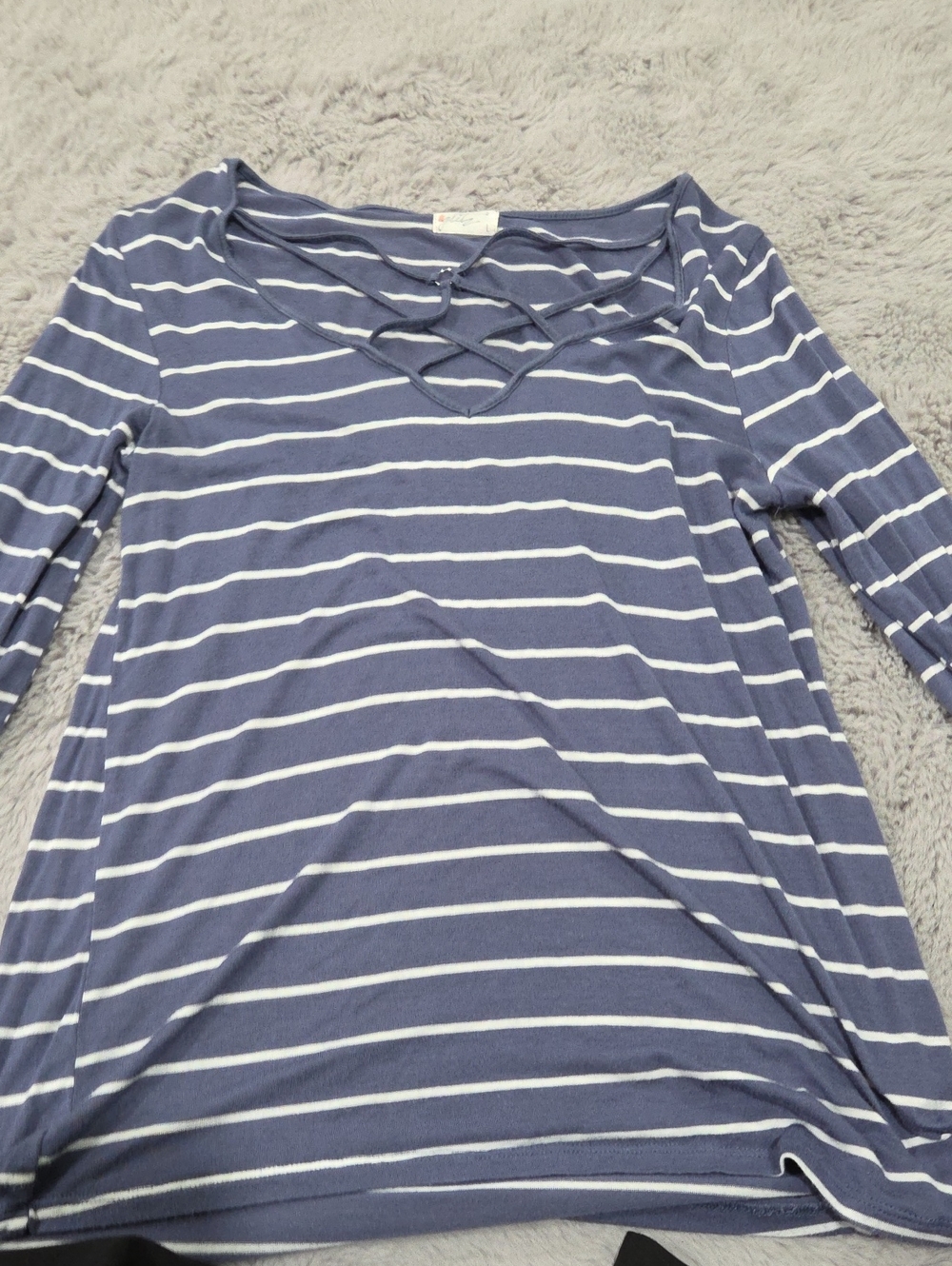 Glitz Navy and White Striped Crisscross Long Sleeve Top